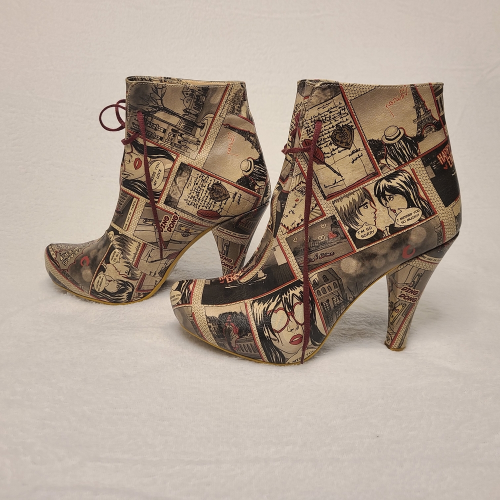 DOGO Vegan Leather Comic Print Lace-Up Ankle Boots | EU 36 | 4" Heels - Picture 5 of 9